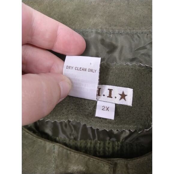 A.M.I. Woman 2X Jacket/ Sweater Green Snap 100 Leather Front Pocket Lined - Picture 4 of 12